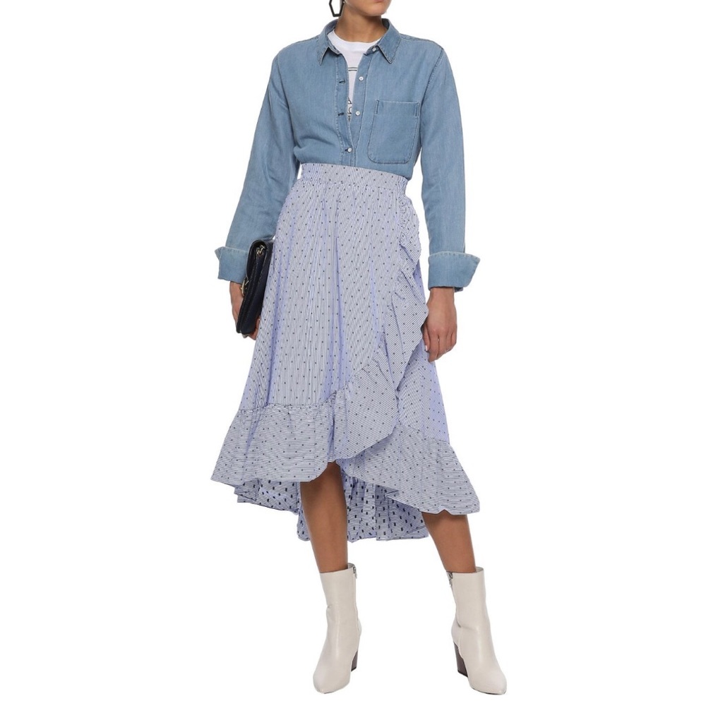 MAJE Johno wrap-effect cotton-jacquard midi skirt
